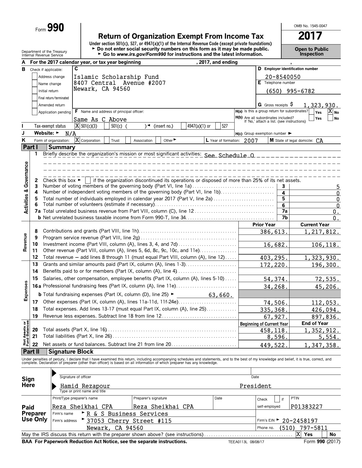 2017 ISF tax return 990 portion only